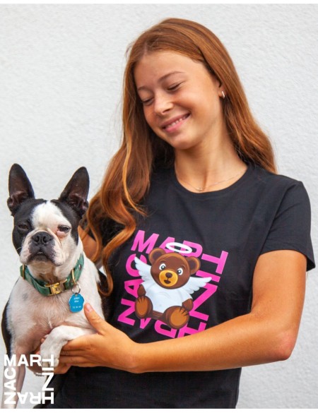 Dámské černé tričko - Medvídek Anděl vel. S